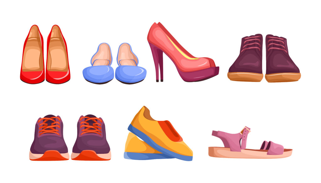Front and side view set of women’s shoes in a vector illustration style.