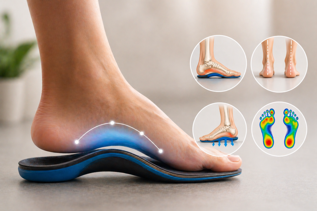 Orthotic insole supporting foot arch for improved alignment and comfort